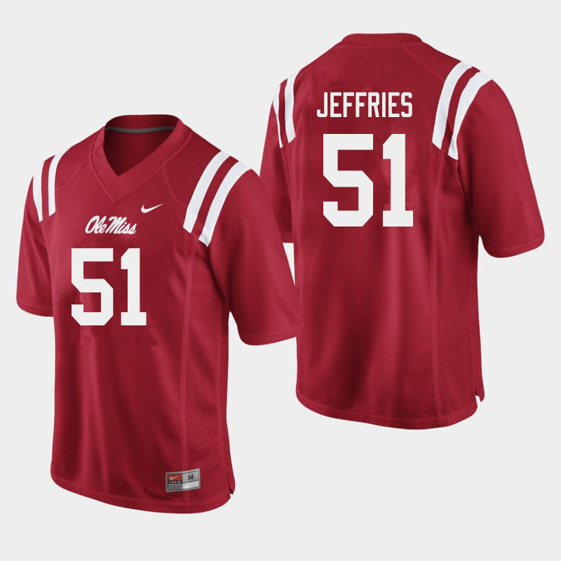 Men #51 Eric Jeffries Ole Miss Rebels College Football Jerseys Sale-Red